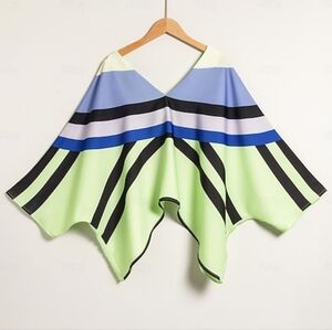 Ador Satin V Neck Geometric Print Poncho Blouse ** SZ XL